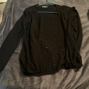 Black Long Sleeve Cardigan - Knit sections